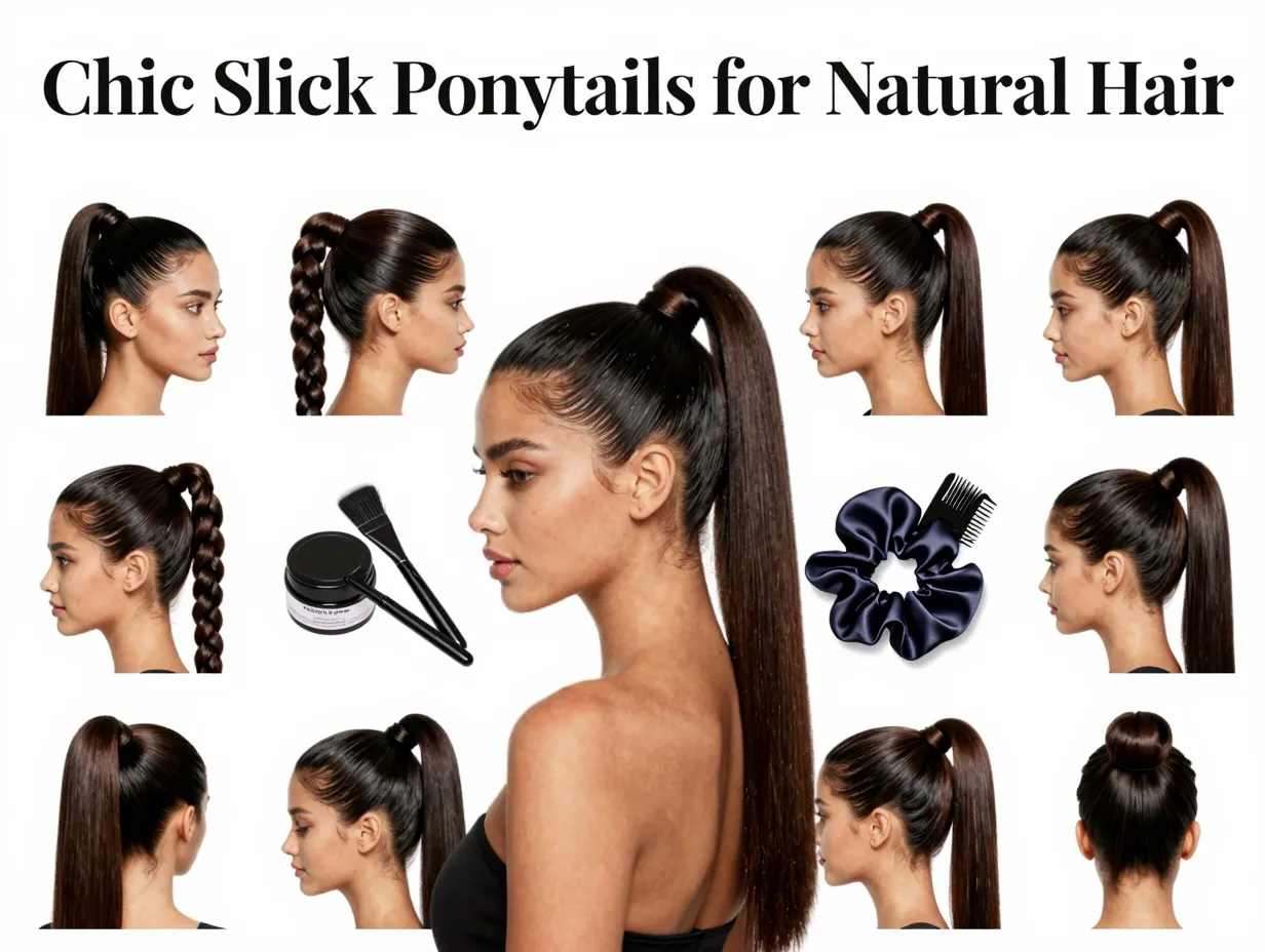 Eight hairstyle icons natural hair slick ponytails glossy editorial layout