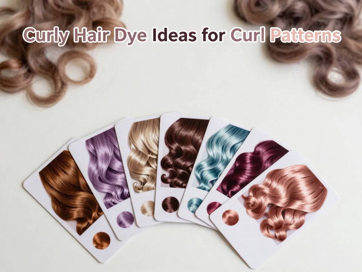 Vibrant dye swatches matching curl patterns overhead flat lay