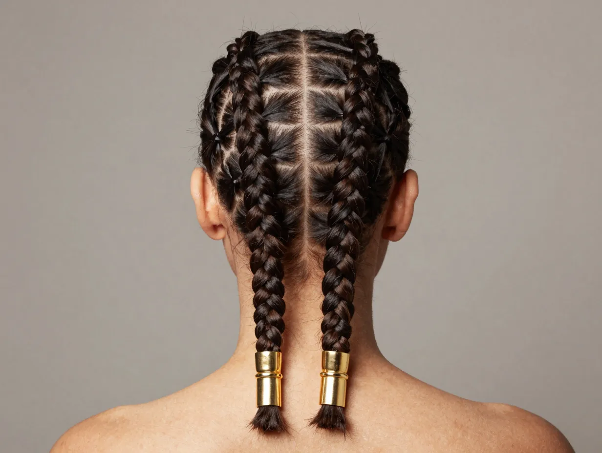 Classic crown split with gold cuffs on oval face model