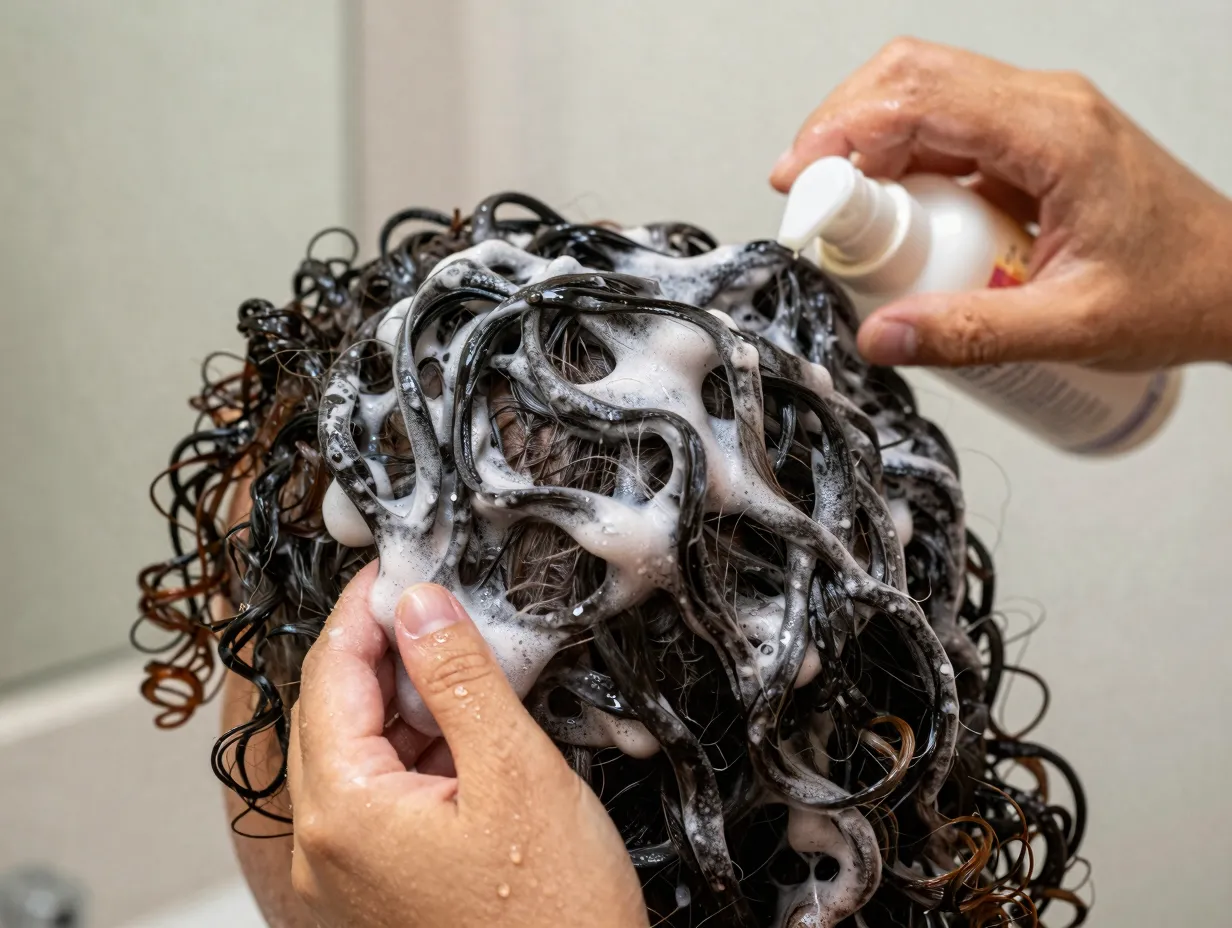 Wet hair wash and go curls with product application