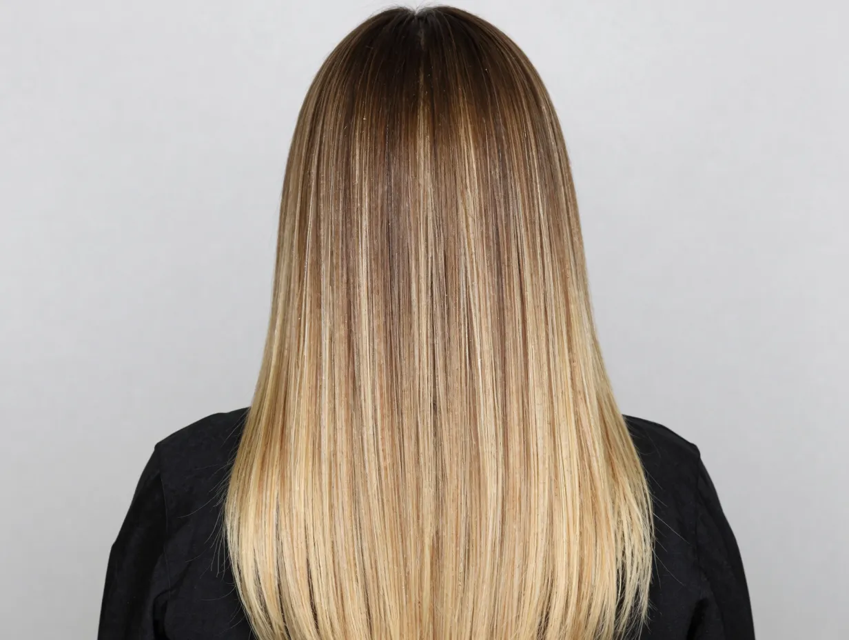 Shadow root blonde balayage diffuse lived in transition on straight hair