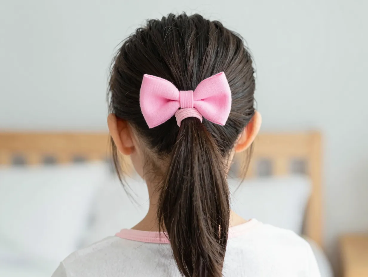 Super easy ponytail bow for children busy mornings tutorial