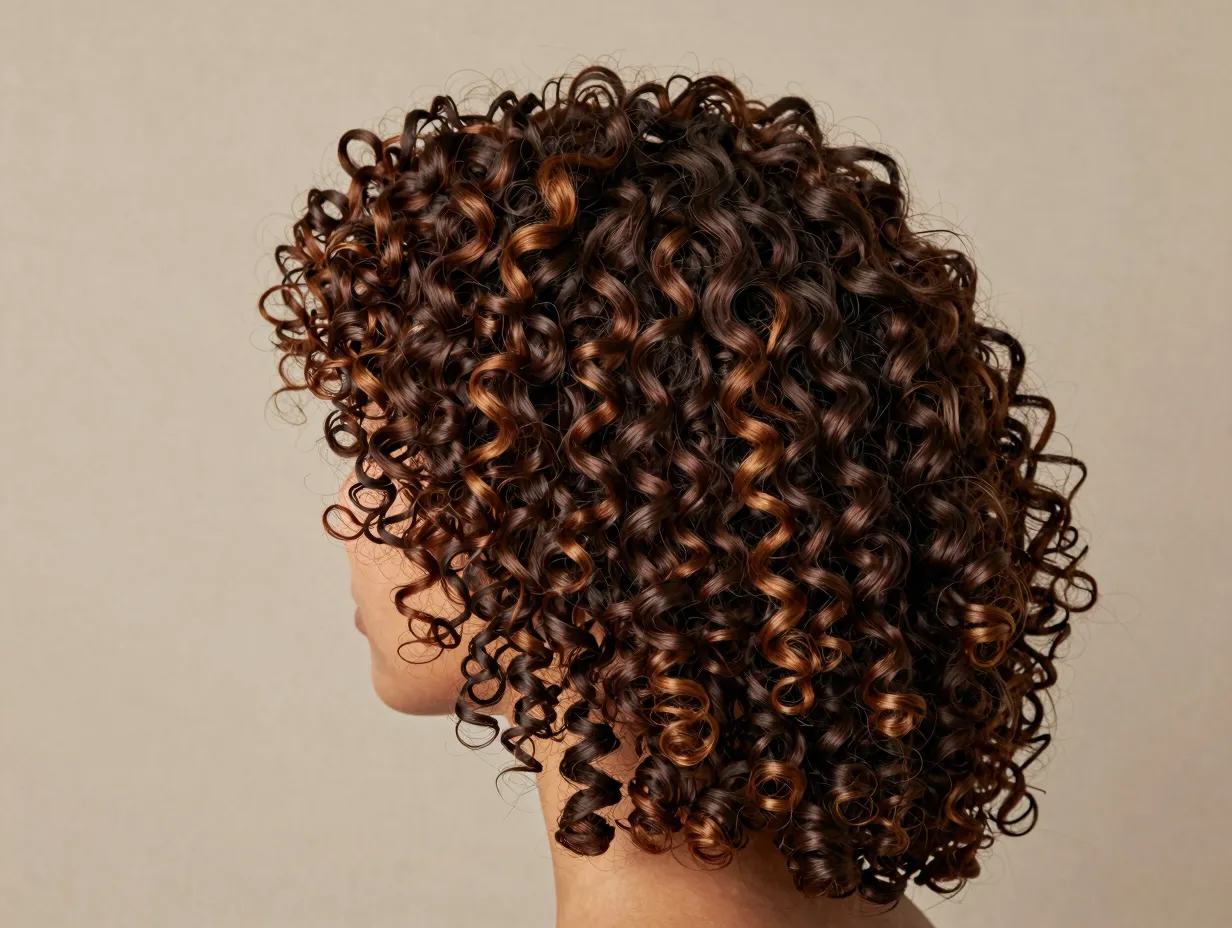 Chocolate mocha rich warmth on tight coils and ringlets