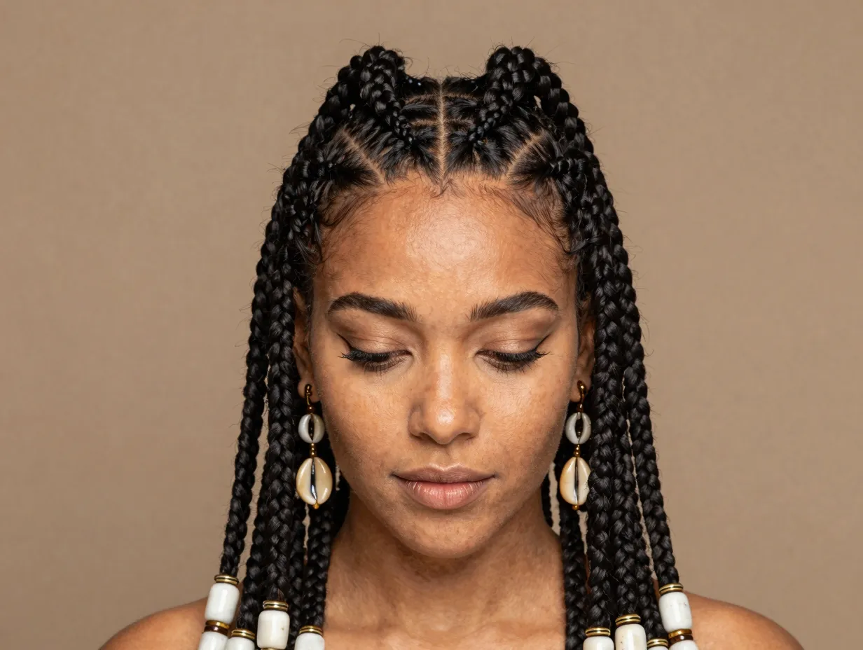 Fulani inspired braids with beads and center cornrow