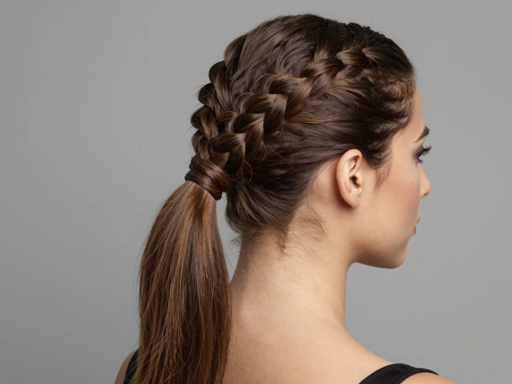 Structured french braid seamlessly flowing into sleek ponytail
