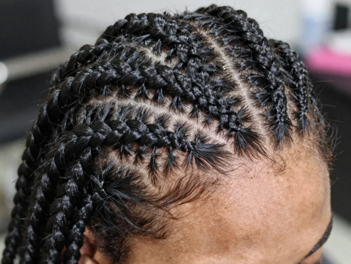 Feed in cornrows with delicate micro box braids