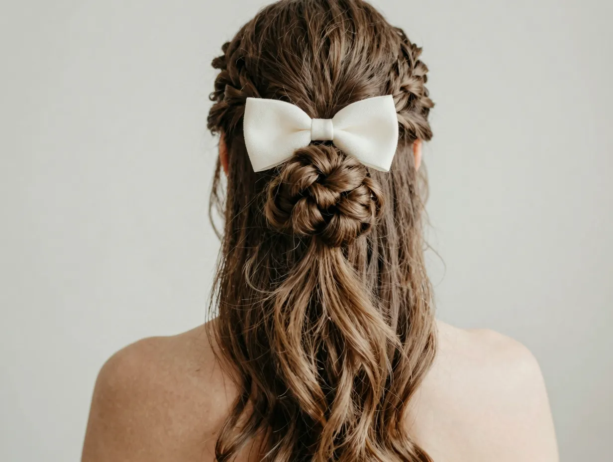 Half up bow with braided accent prom wedding special occasion