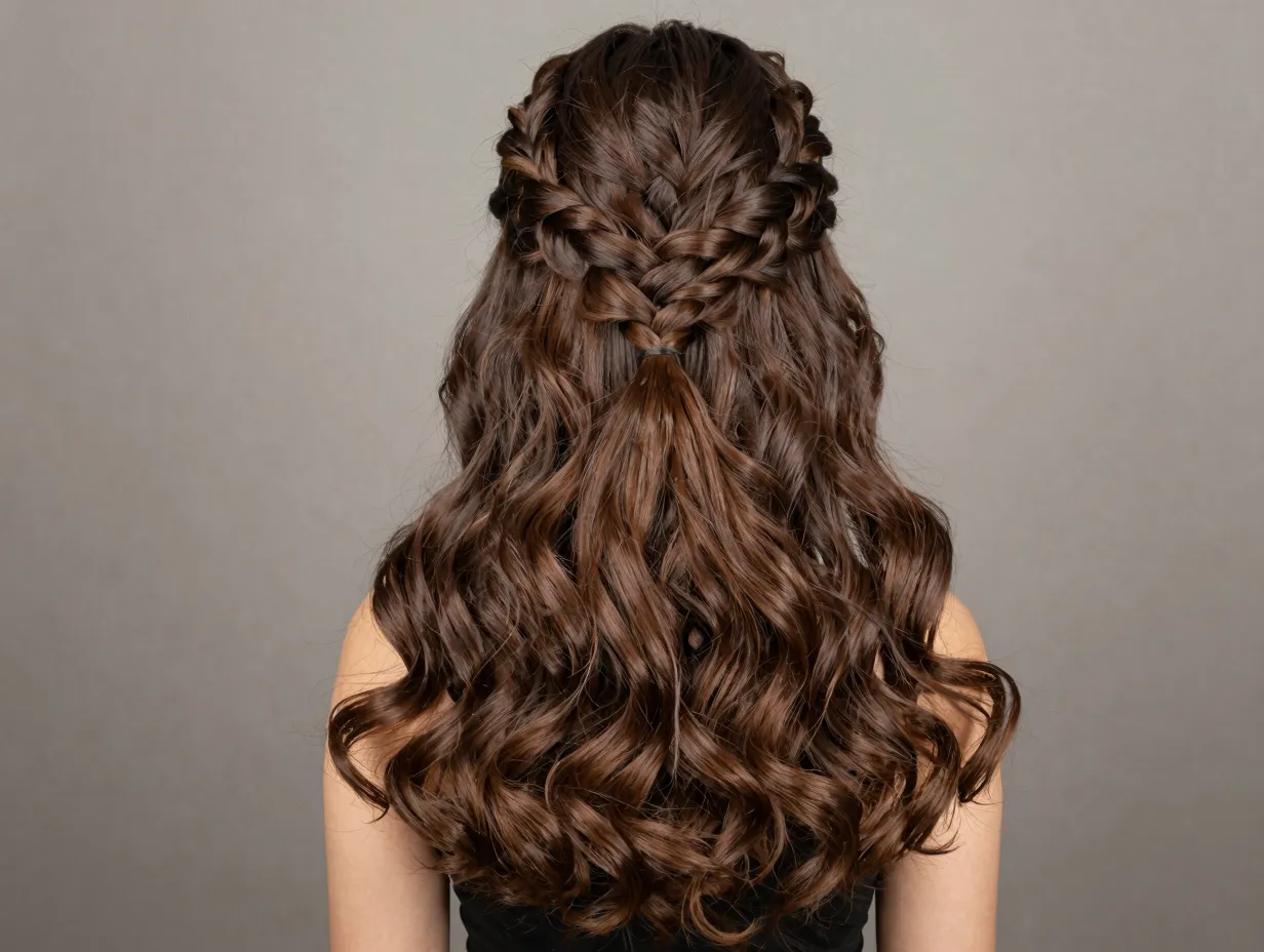 Voluminous mermaid braid fanning out into full textured ponytail
