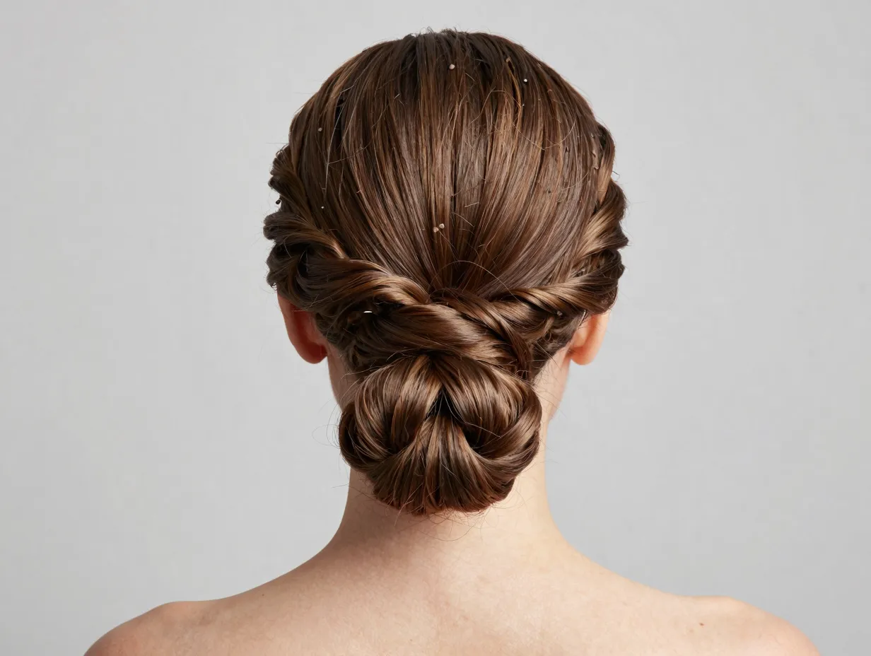 Elegant french twist low ponytail with rolled hair and clean finish