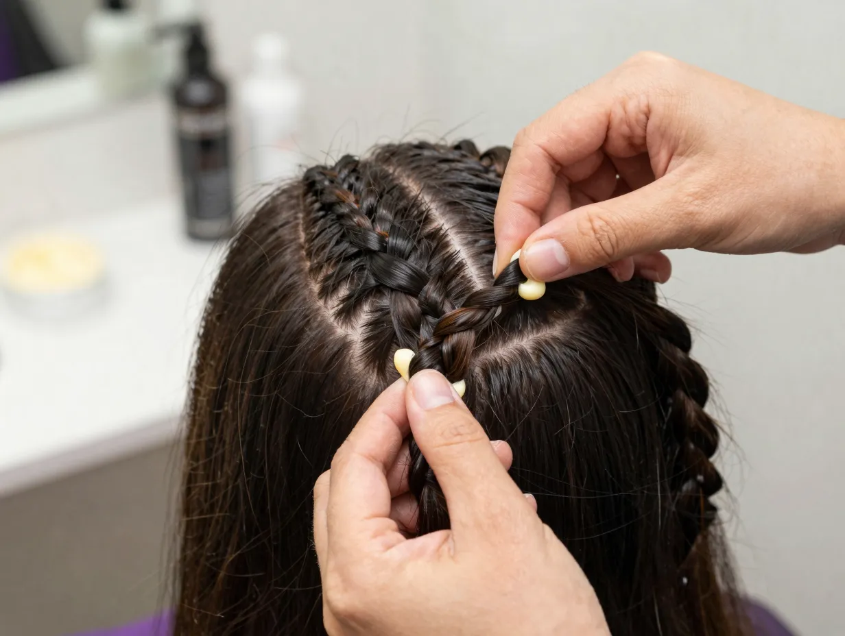 Hands sectioning and twisting hair into two strand protective braids