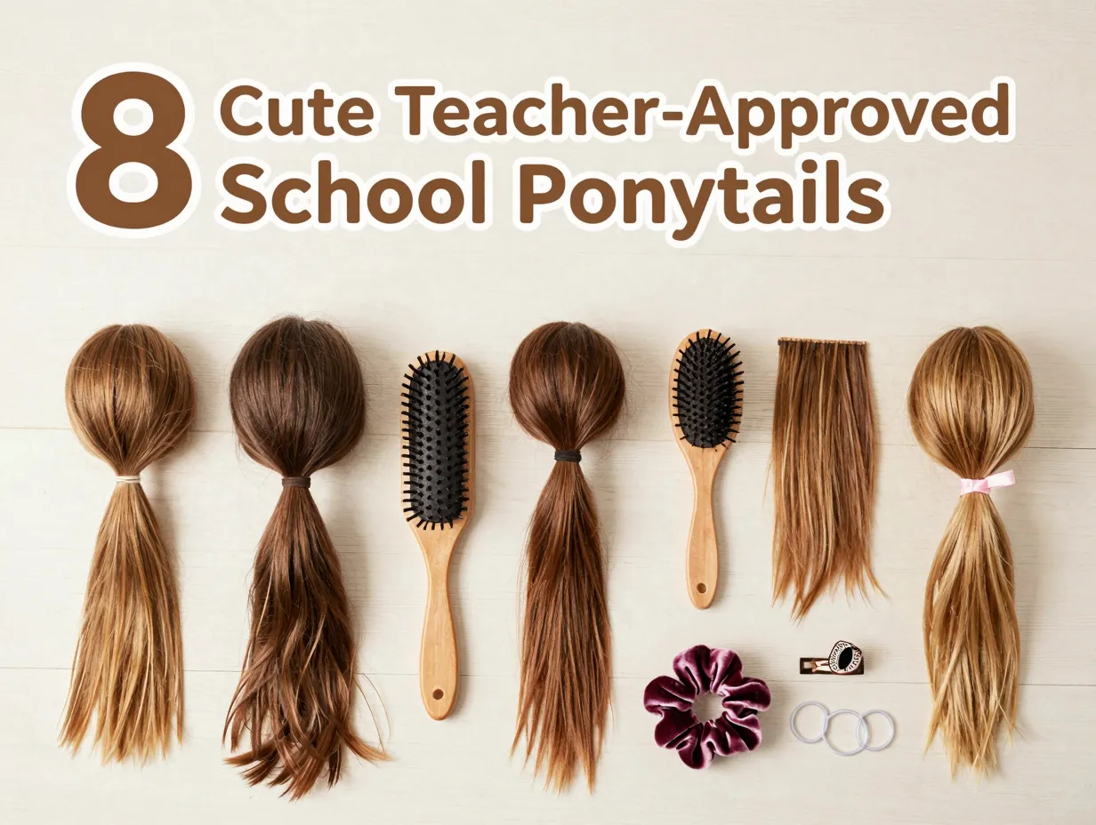 Eight neat ponytail styles hair accessories flat lay setup