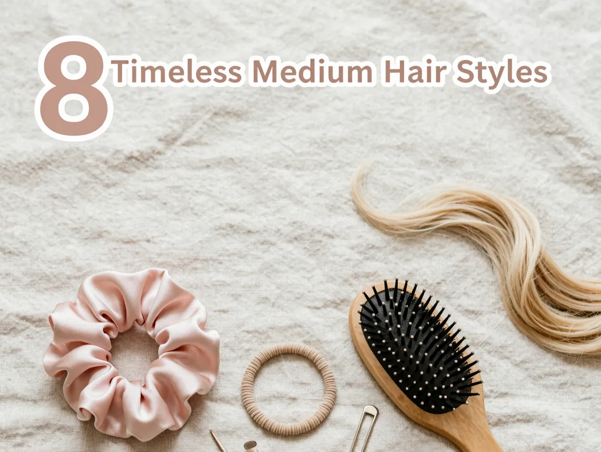 Silk scrunchie hairbrush elastic pins waves flat lay