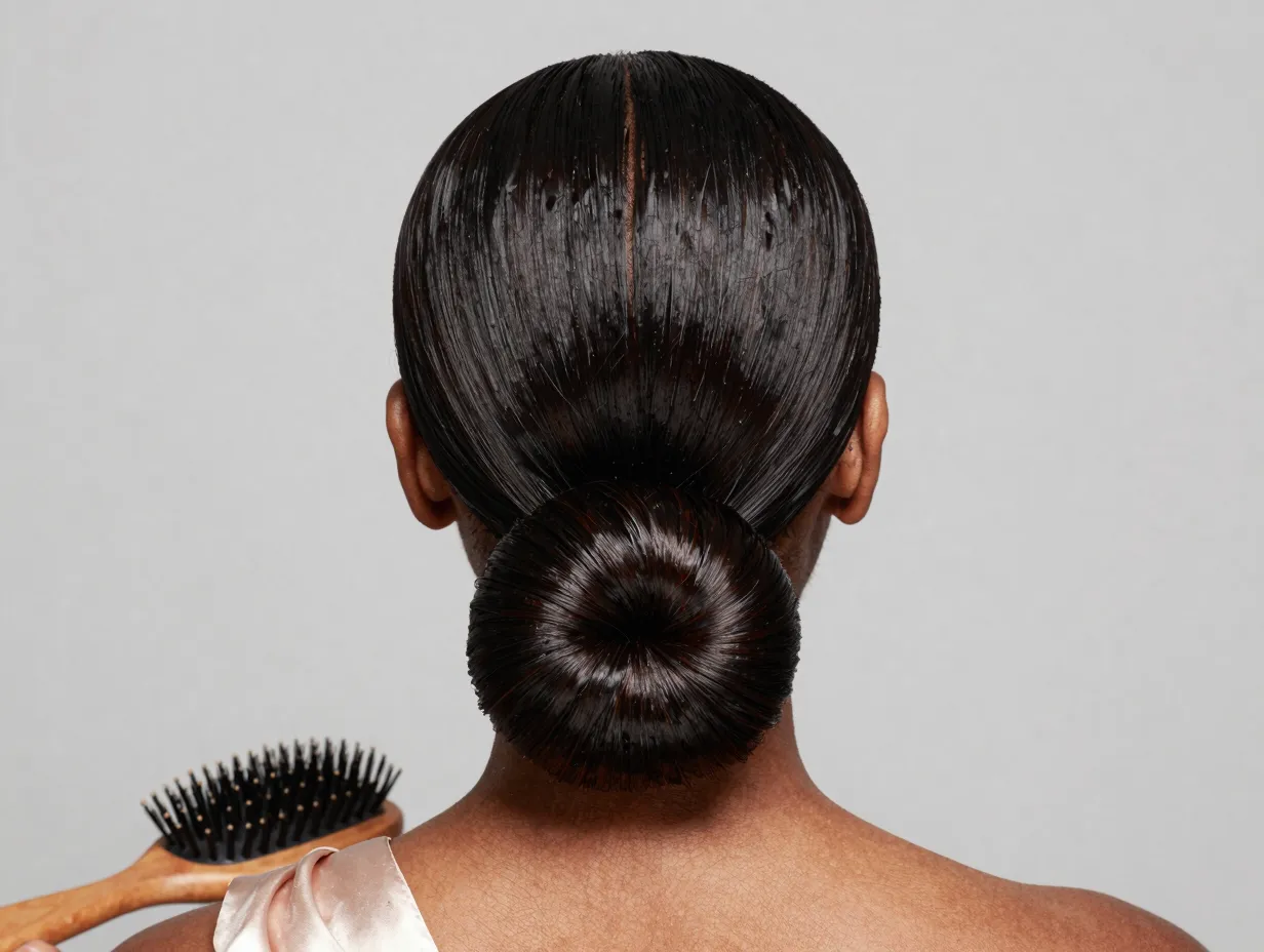 Classic slicked back bun for medium to long natural hair