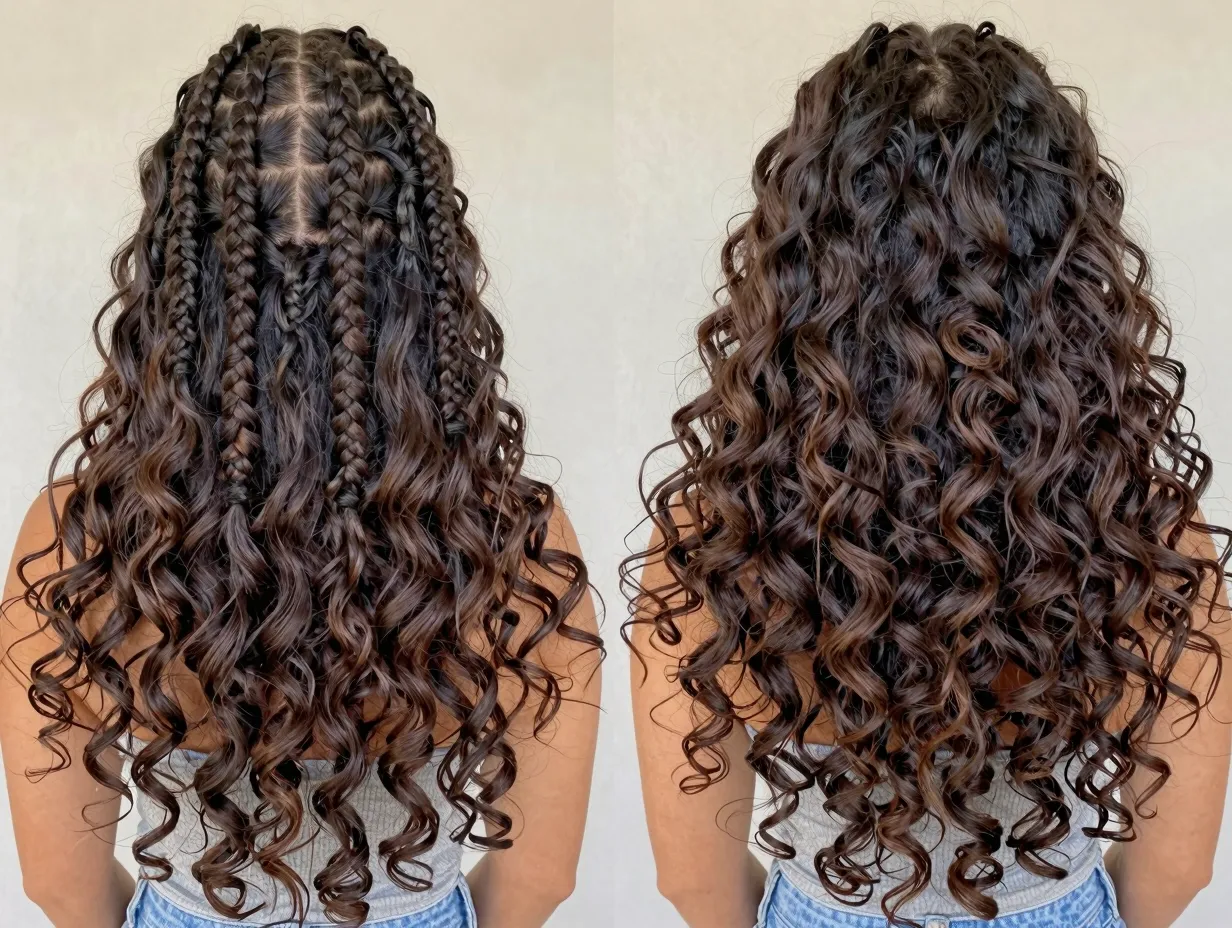 Feed in cornrows with wavy curly ends beachy casual style
