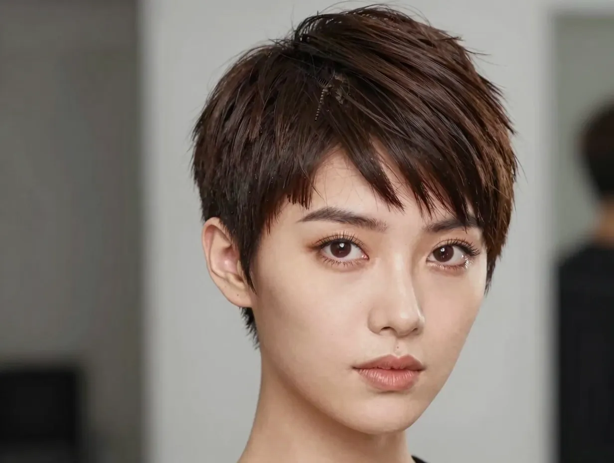 Sleek side part pixie cut deep part pomade