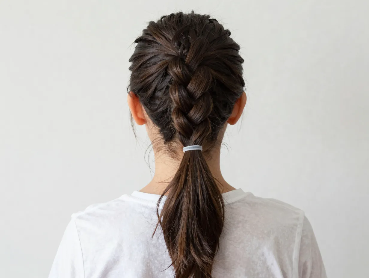 Braided ponytail with three strand plait texture