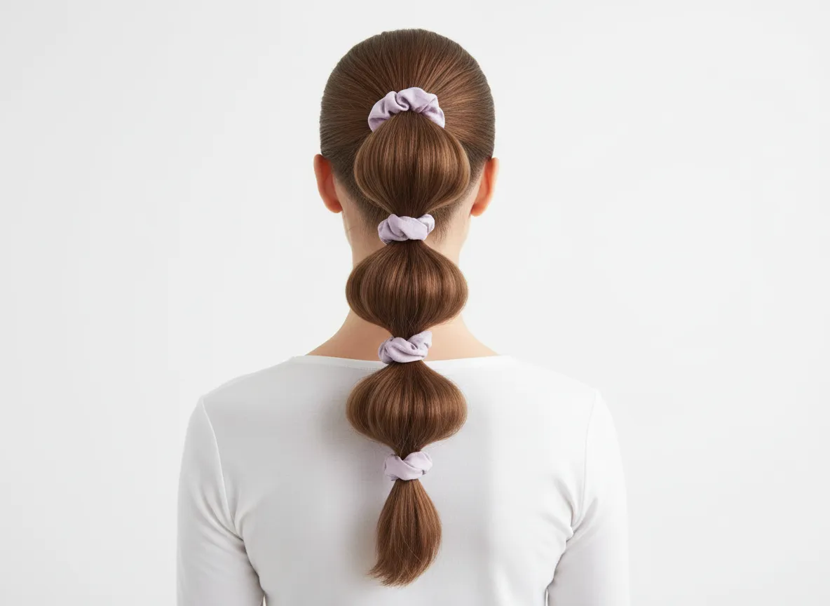 Bubble ponytail with multiple elastics and scrunchies