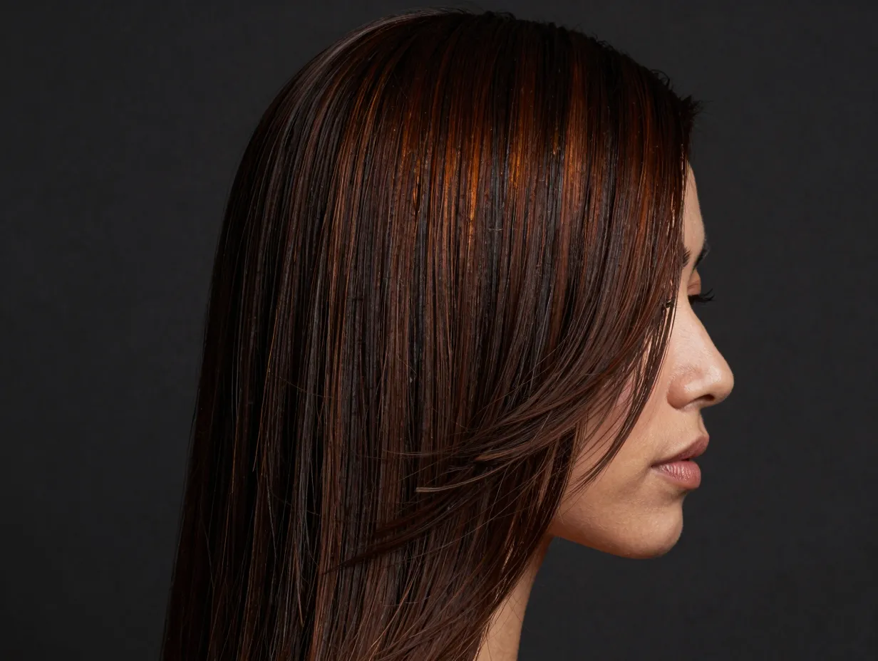 Dark ginger brown hair with subtle warmth on deep brunette base