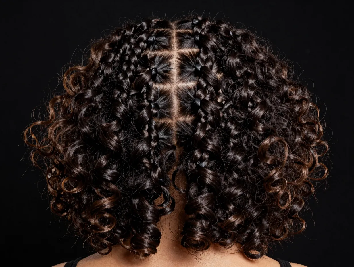 Jumbo cornrows with loose curls voluminous dramatic statement