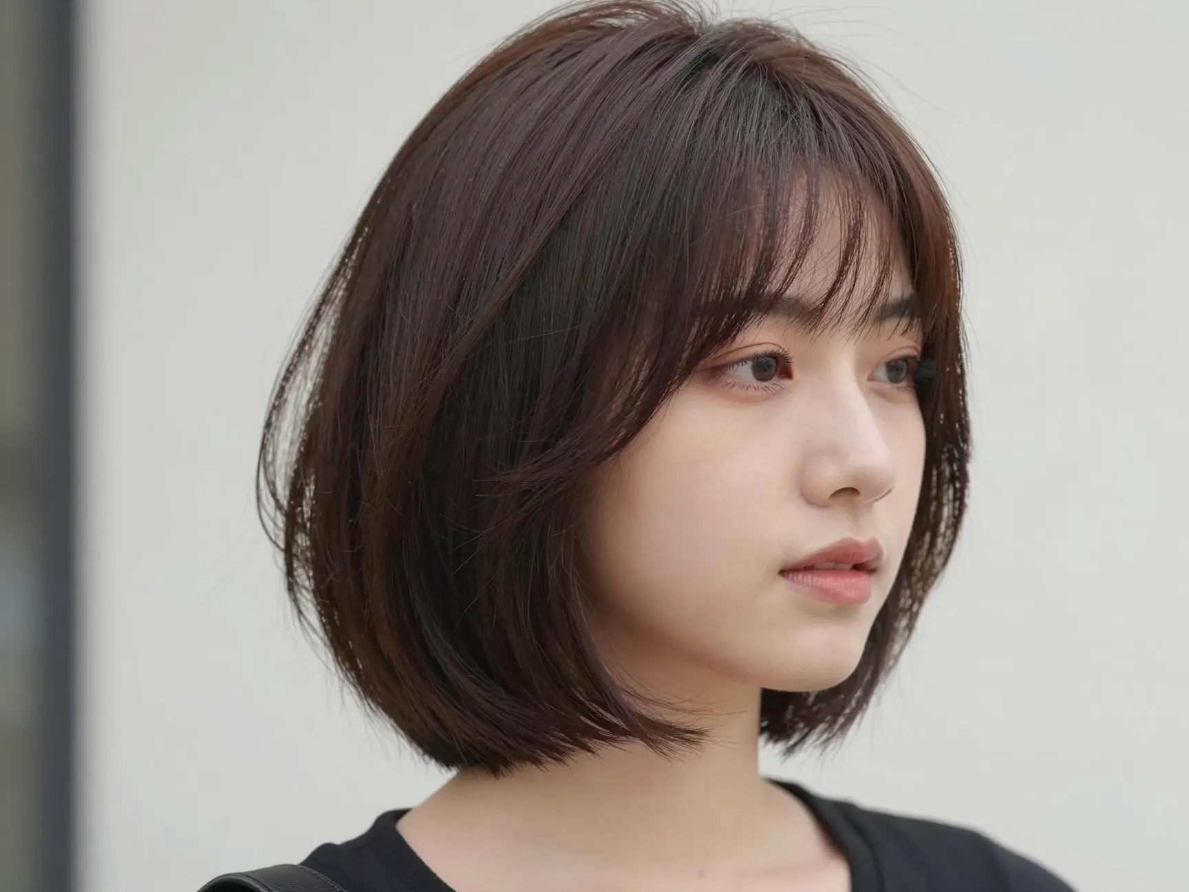 Layered bob butterfly cut with low maintenance side swept bangs
