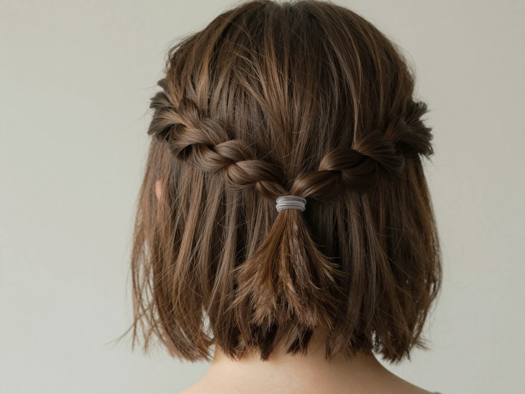 Twisted half up lob clear elastic romantic finish