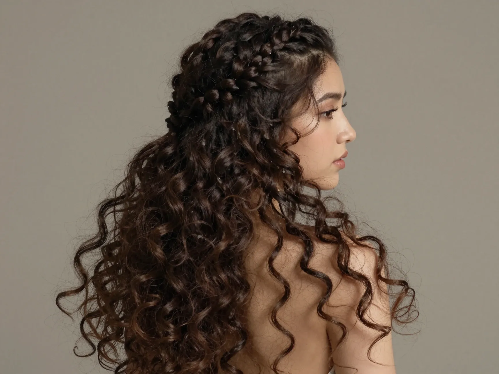 Goddess cornrows all back with flowing romantic curly pieces