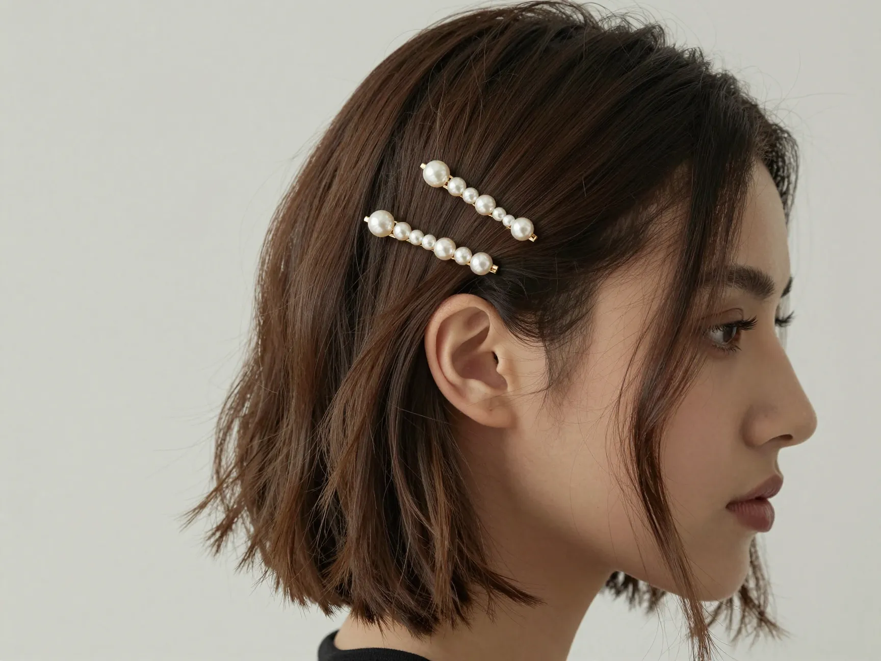 Pin tucked side bob pearl bobby pins asymmetrical