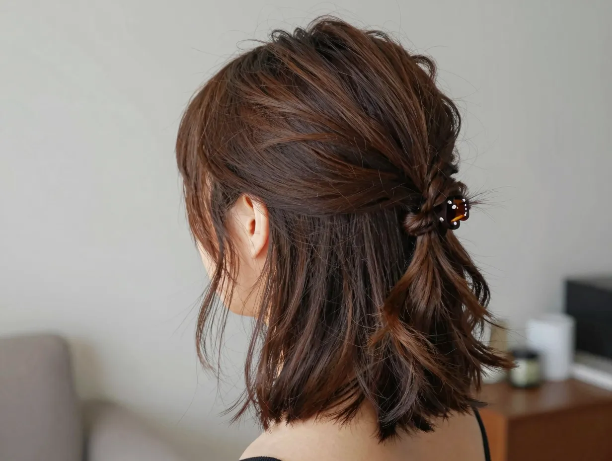 Claw clip updo lob twisted hair undone messy