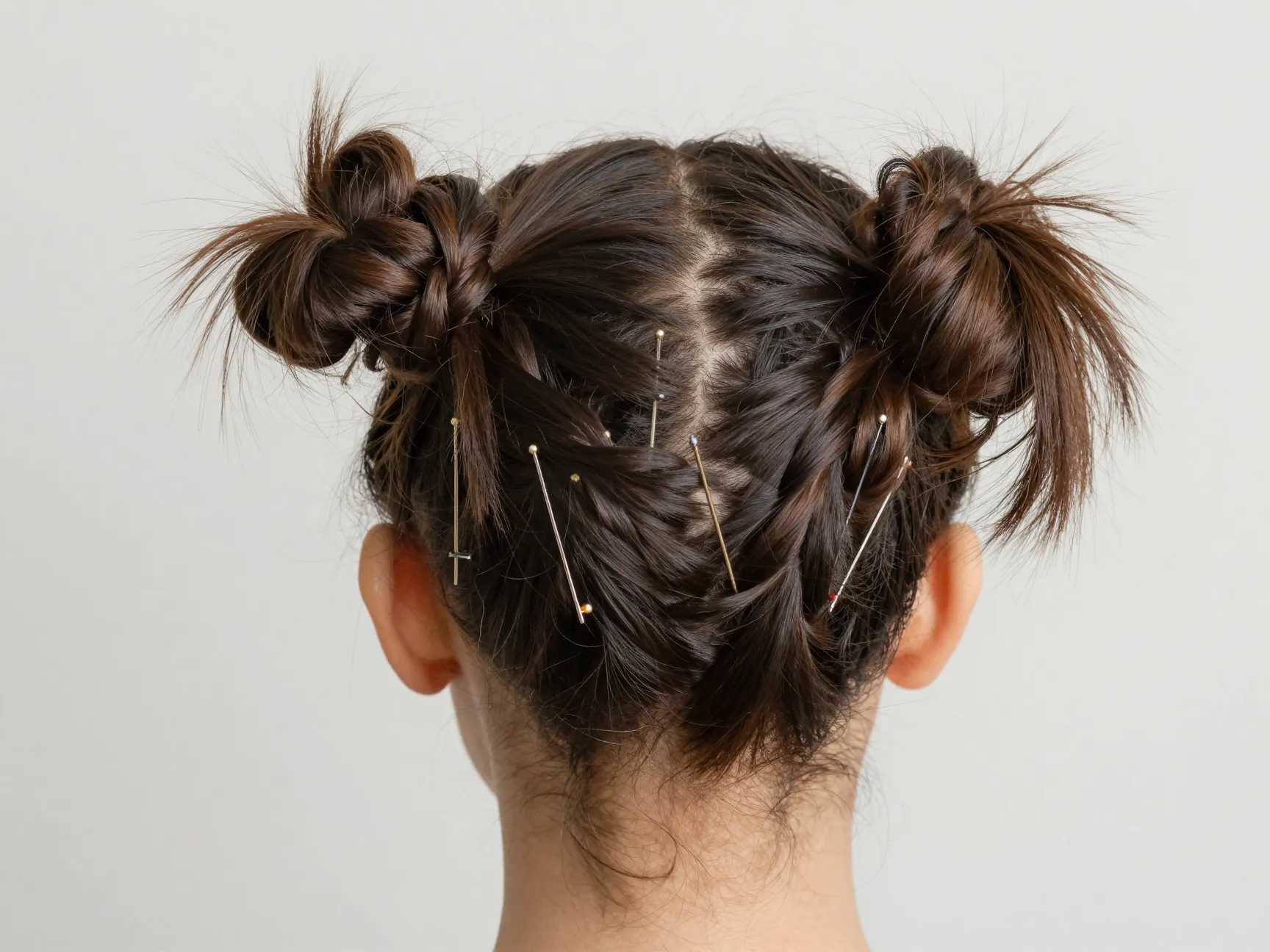 Pigtail twist updo with twisted sections and bobby pins