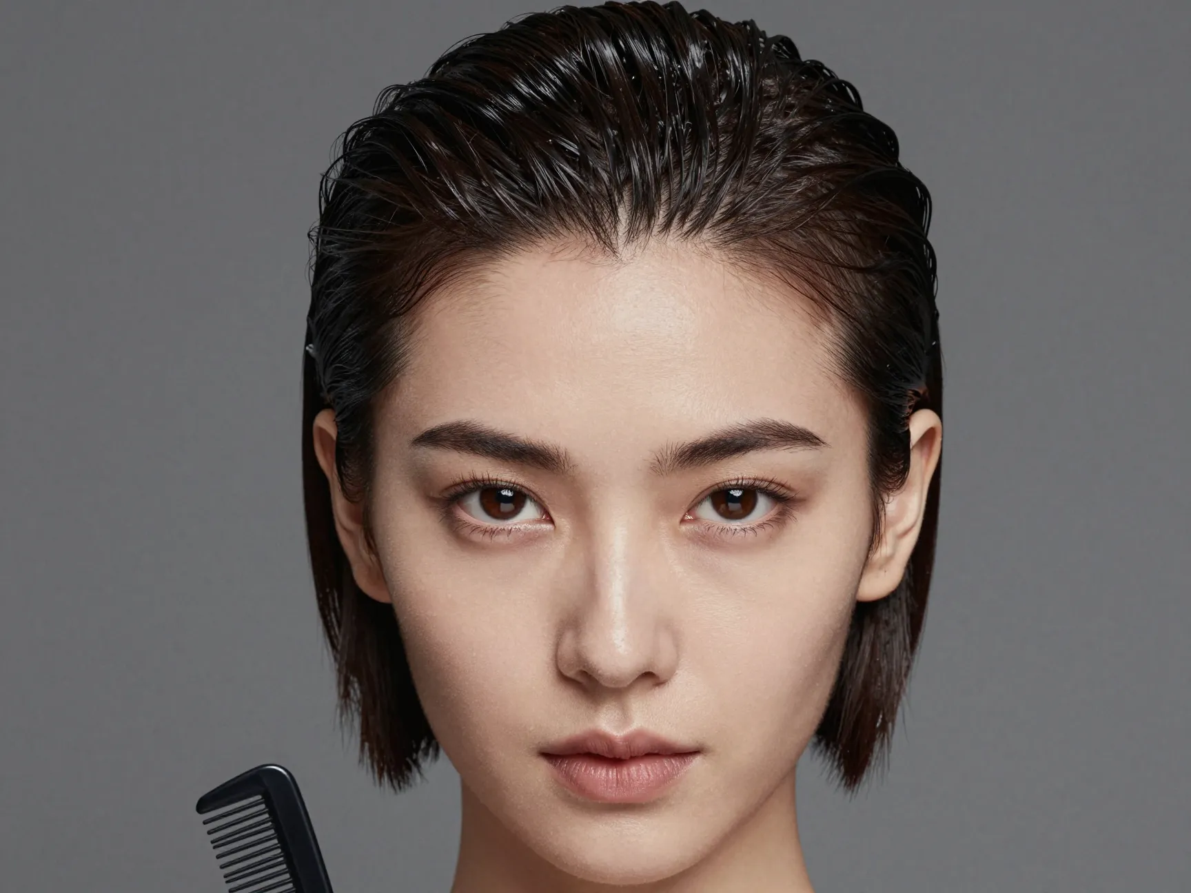 Slicked back bob gel fine comb clean lines