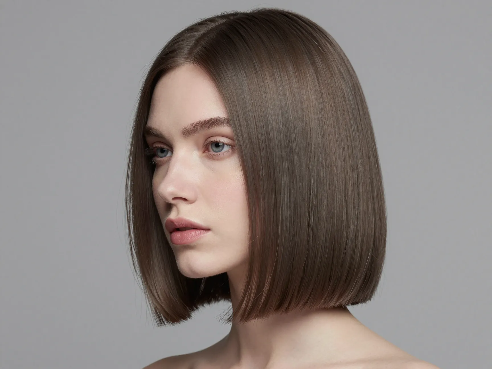 Cool ash brown smoky dimensional hair on fair cool toned woman