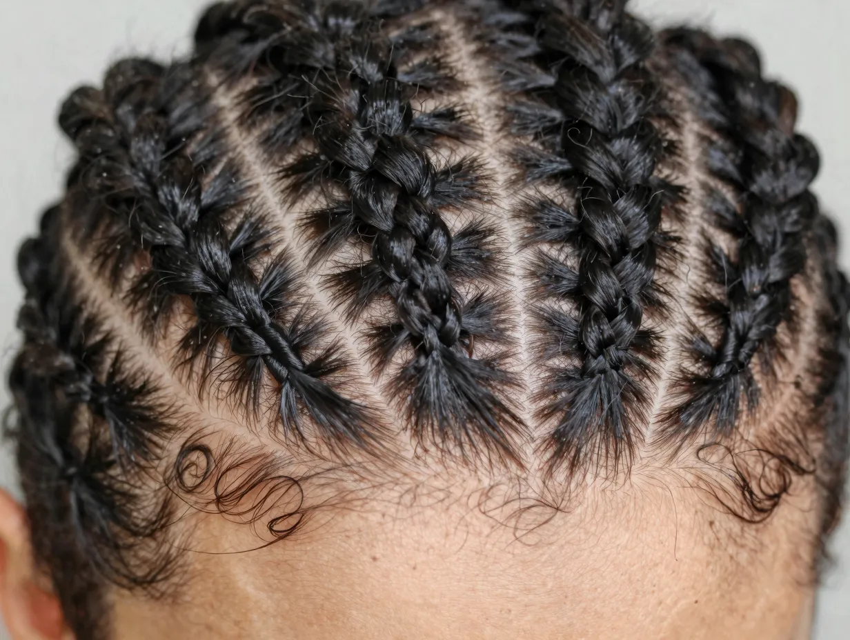 Micro cornrows intricate thin braids with tight spiral curls