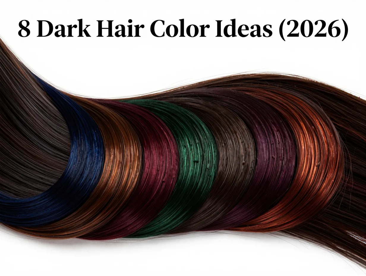Eight dark hair color ideas 2026 glossy strand macro jewel tones