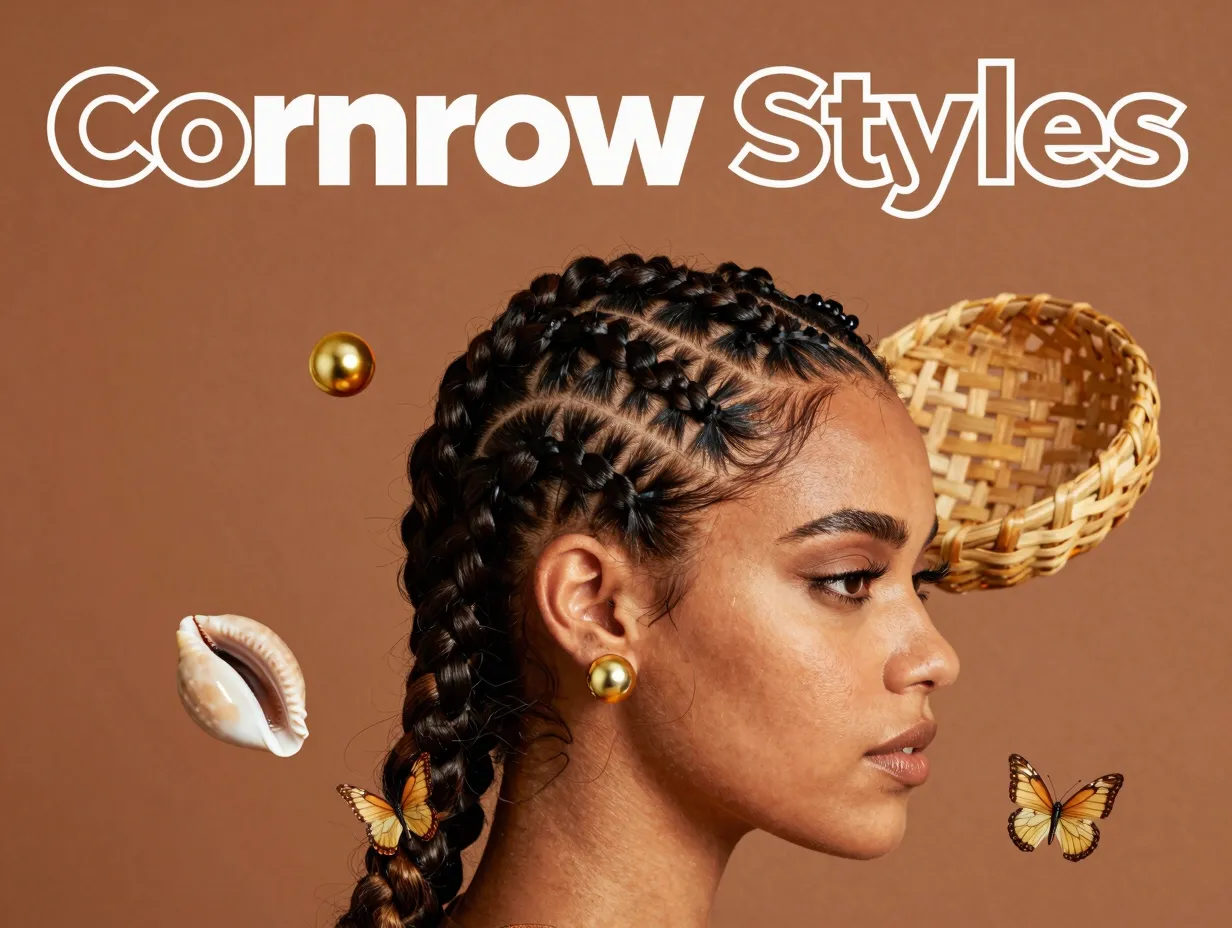 Geometric cornrows gold bead cowrie basket butterfly clip