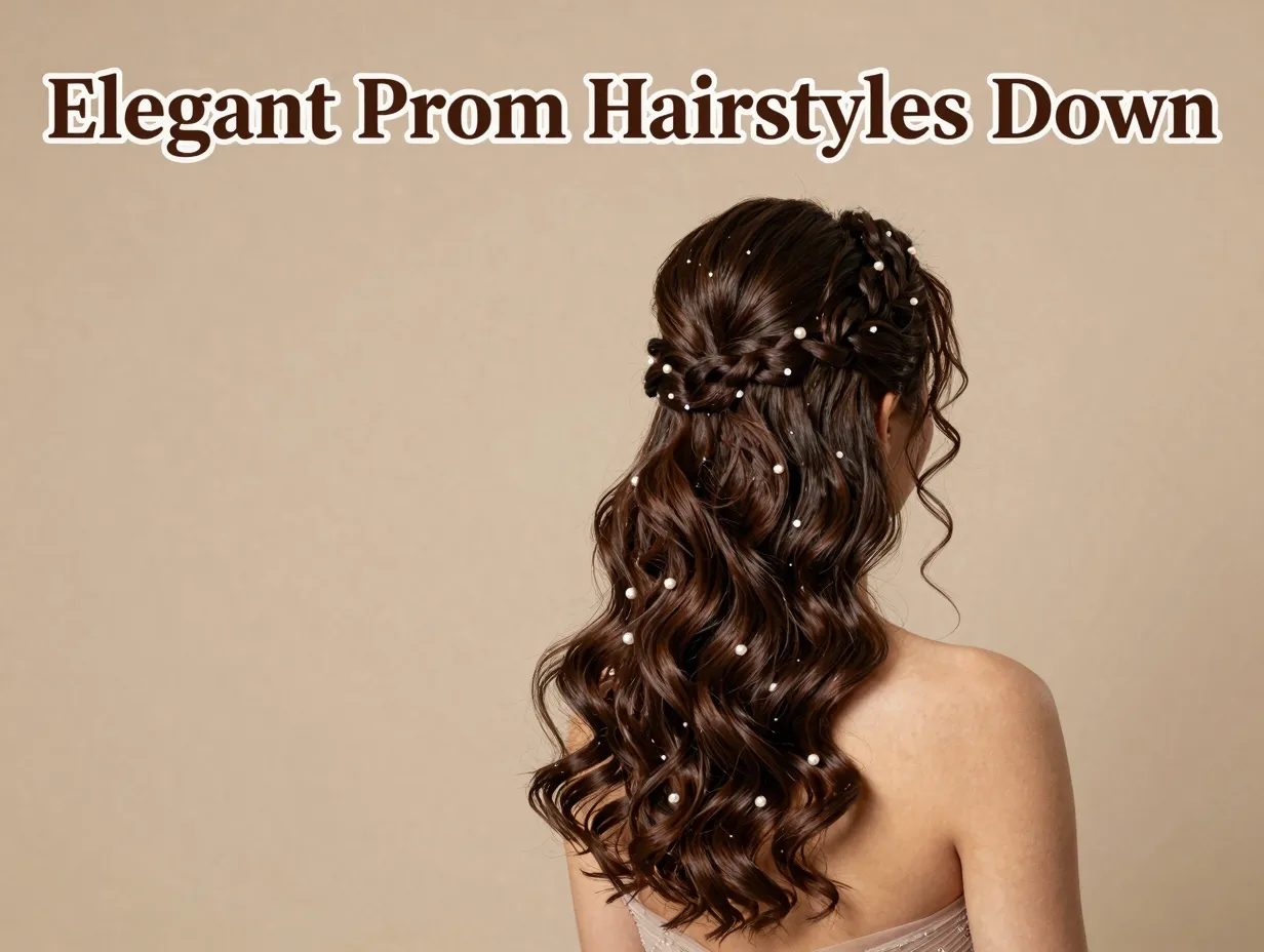 Sculpted waves braided crown pearl pins elegant prom hairstyle back view