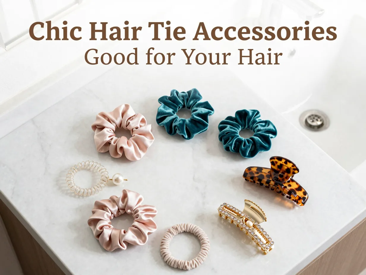 Silk velvet scrunchie spiral coil pearl claw clip accessories flat lay