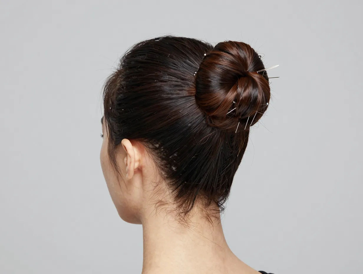 Elegant twisted ballerina bun high ponytail bobby pins