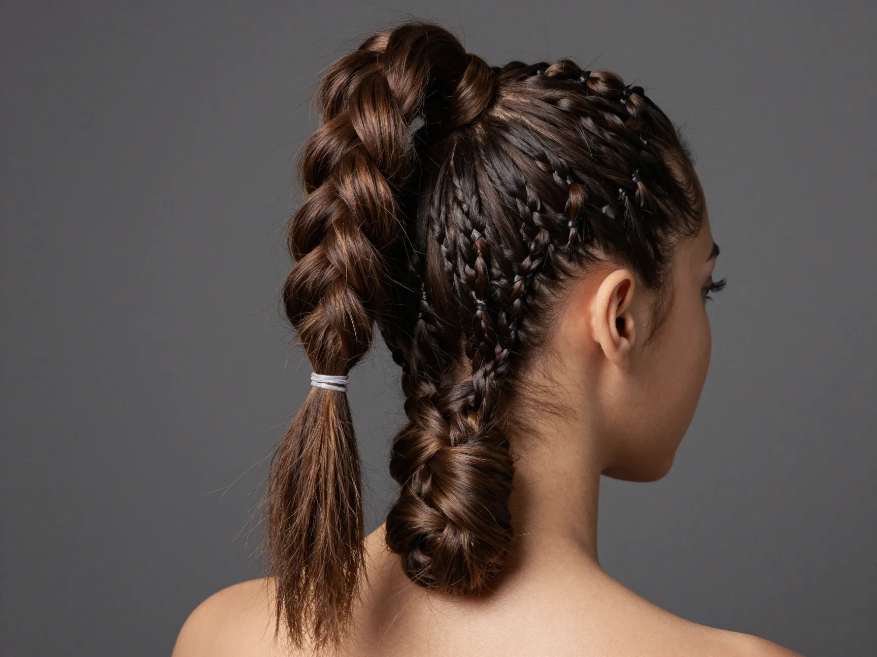 Braided ponytail with box braids and wrapped base