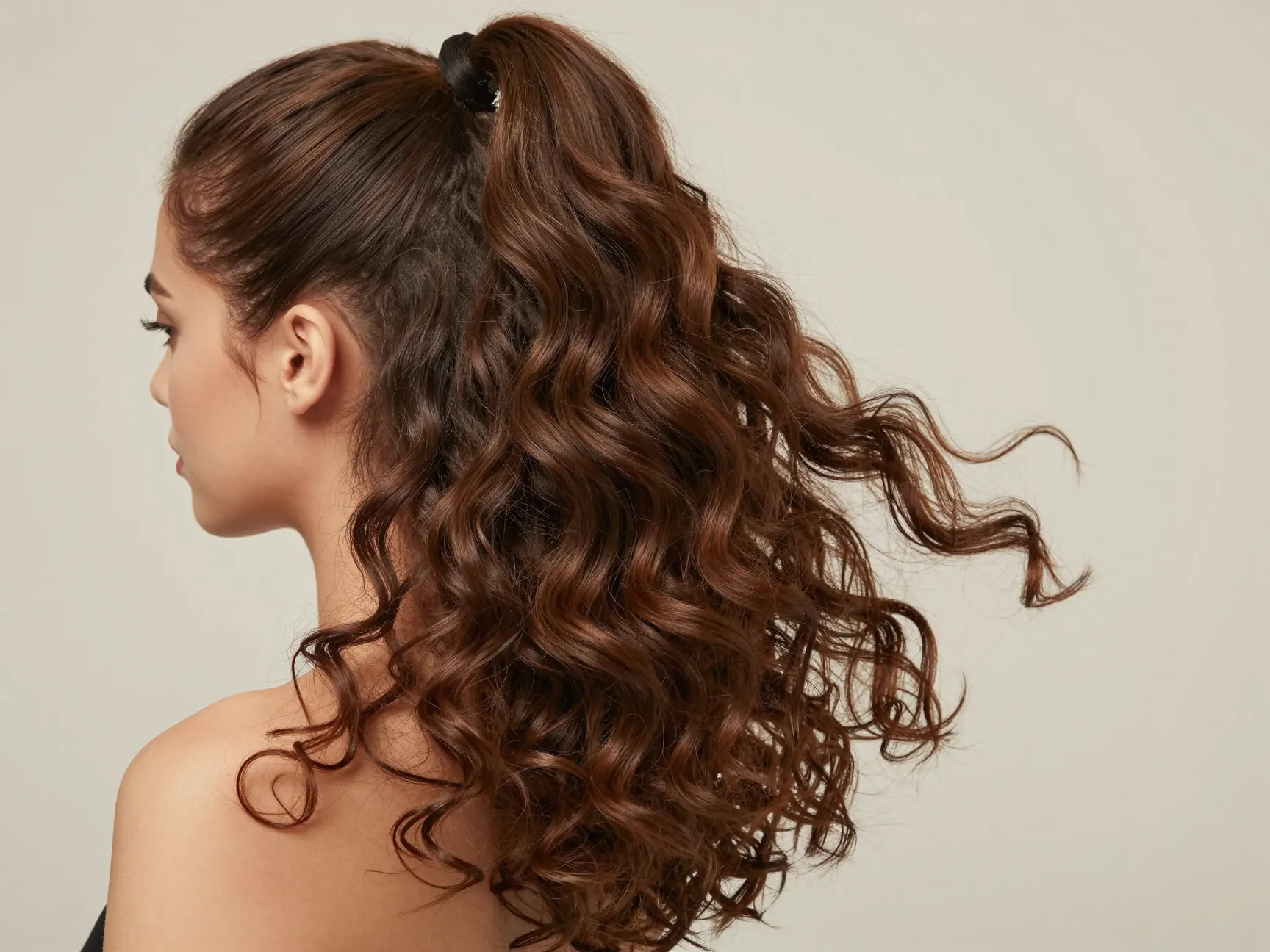 Curly weave ponytail with clip in extension and fluffed waves