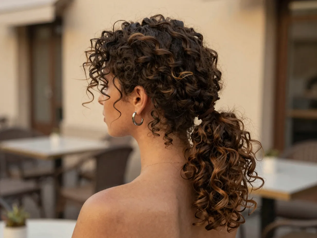 Side swept loose twist hairstyle with exposed neck and earring