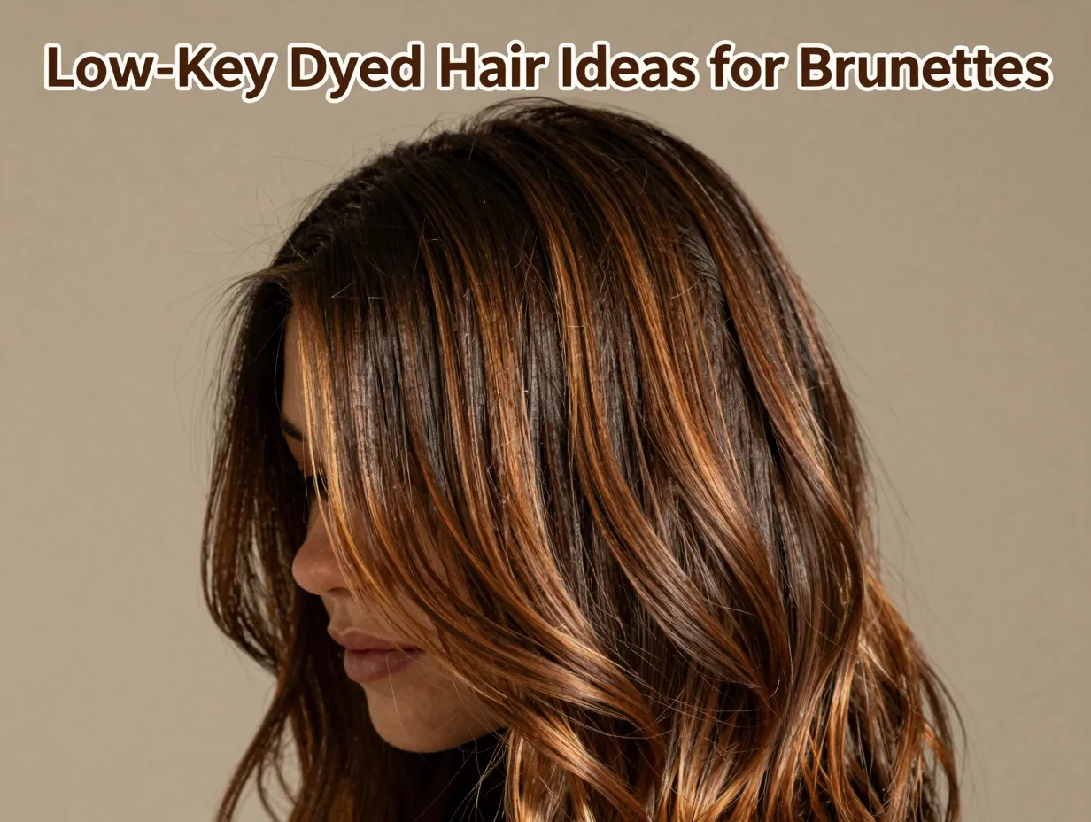 Brunette hair with subtle honey and chestnut balayage highlights close up