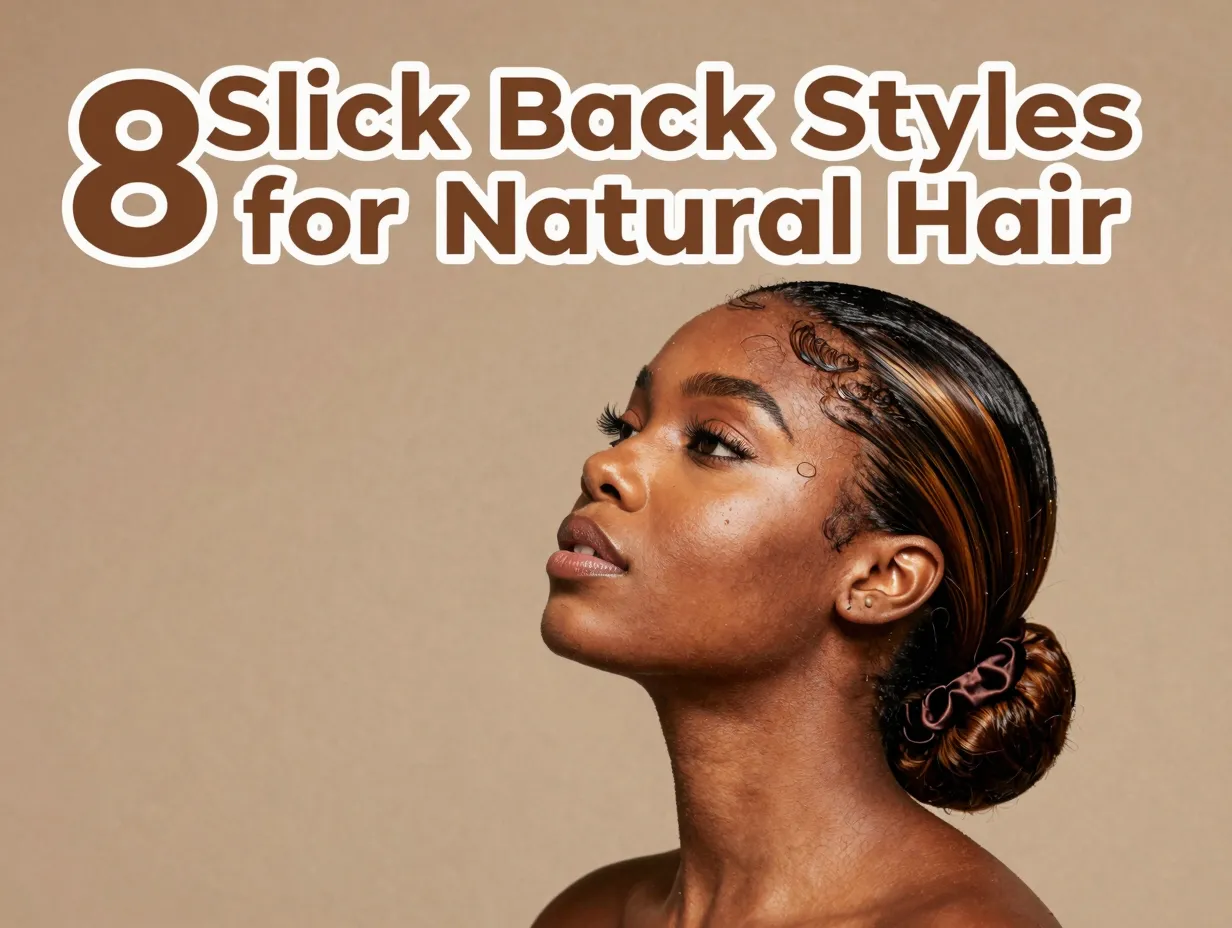 Polished natural hair slicked back low bun honey highlights