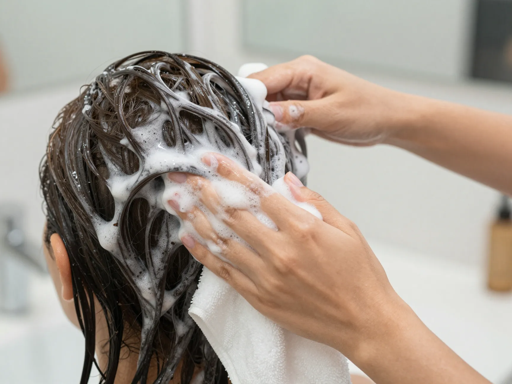 Classic wash go soaking wet hair products bathroom scene