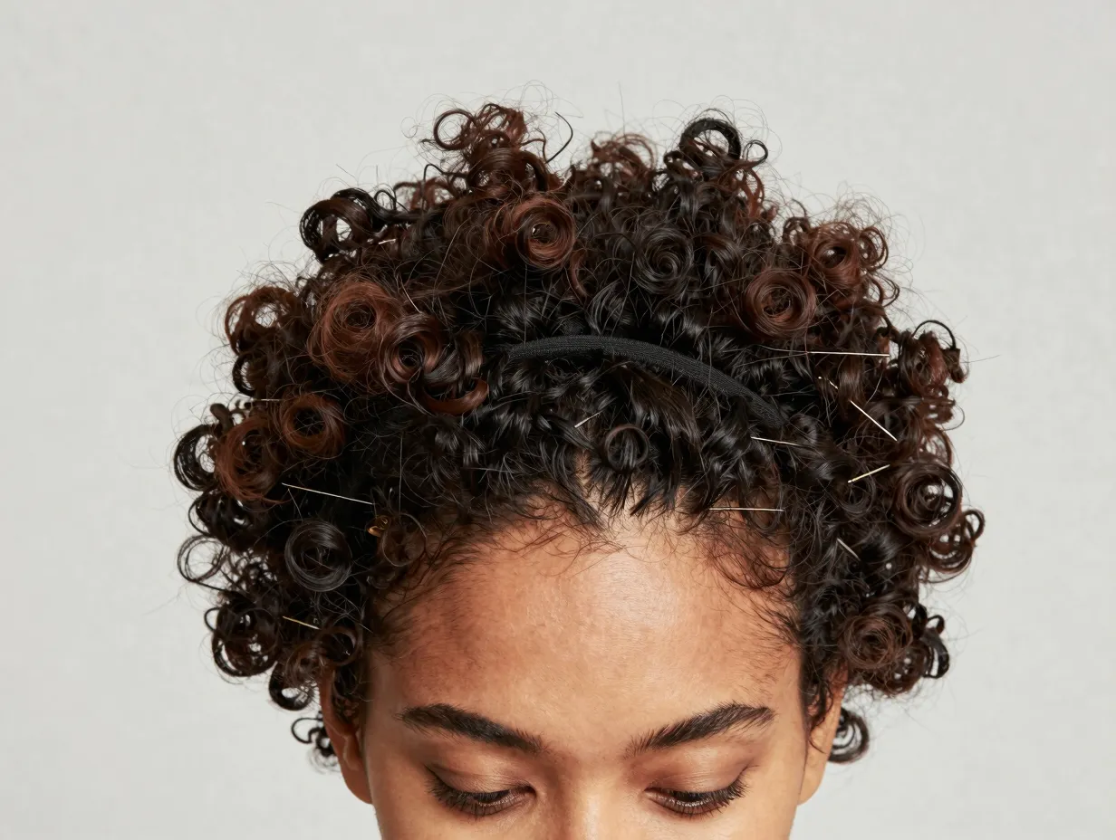 Structured natural hair puff with fluffed curls at the crown