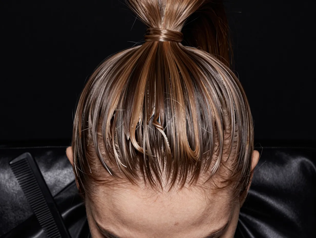 Sleek high ponytail with gel layered edges and precise baby hairs