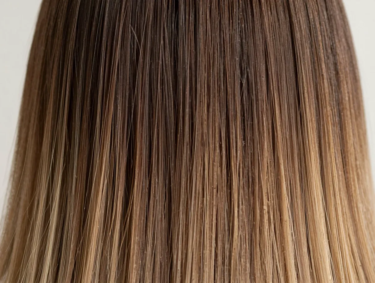 A close up of brunette hair with a soft root smudging gradient