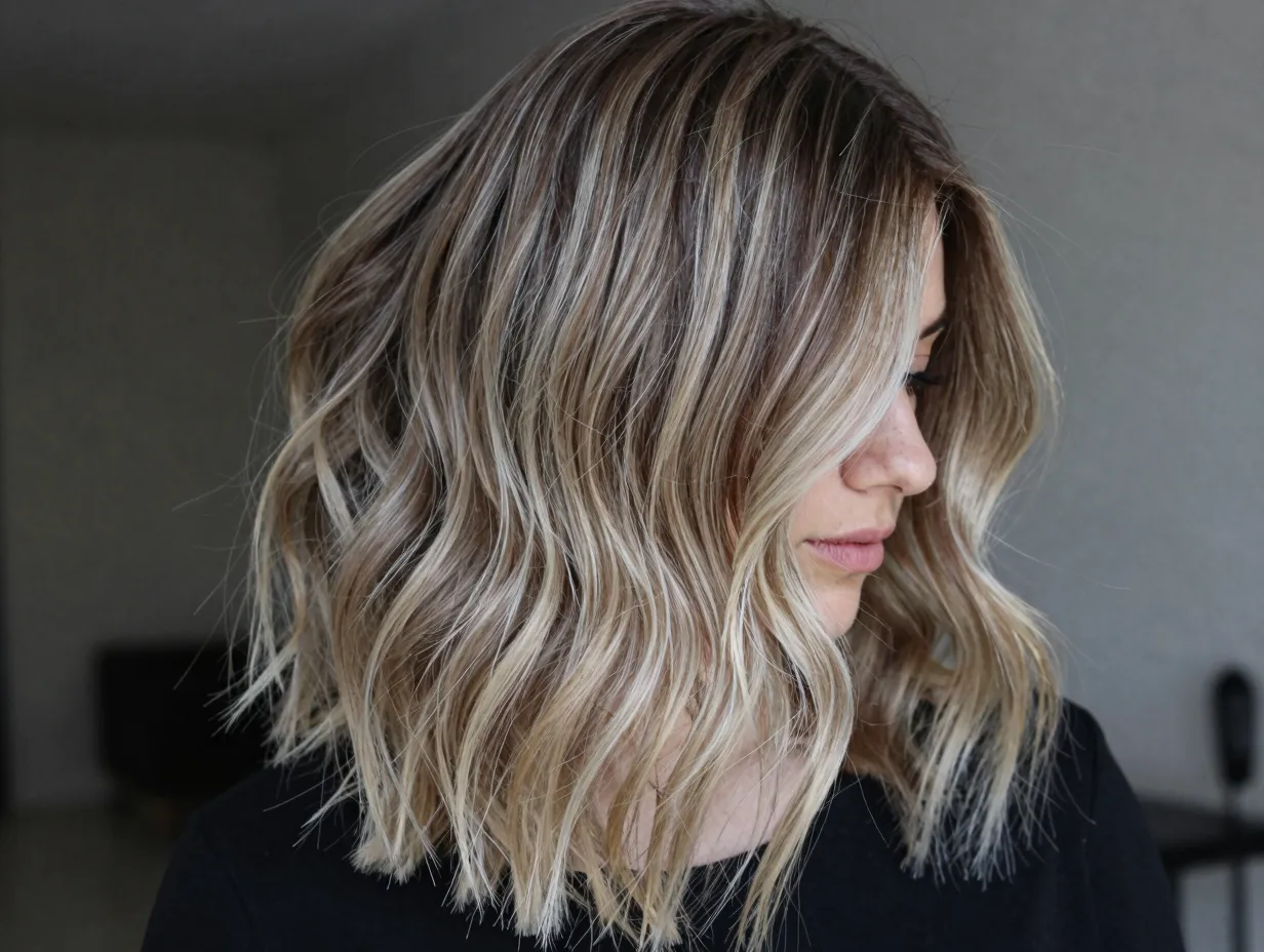 Ashy blonde balayage cool dark root editorial chic