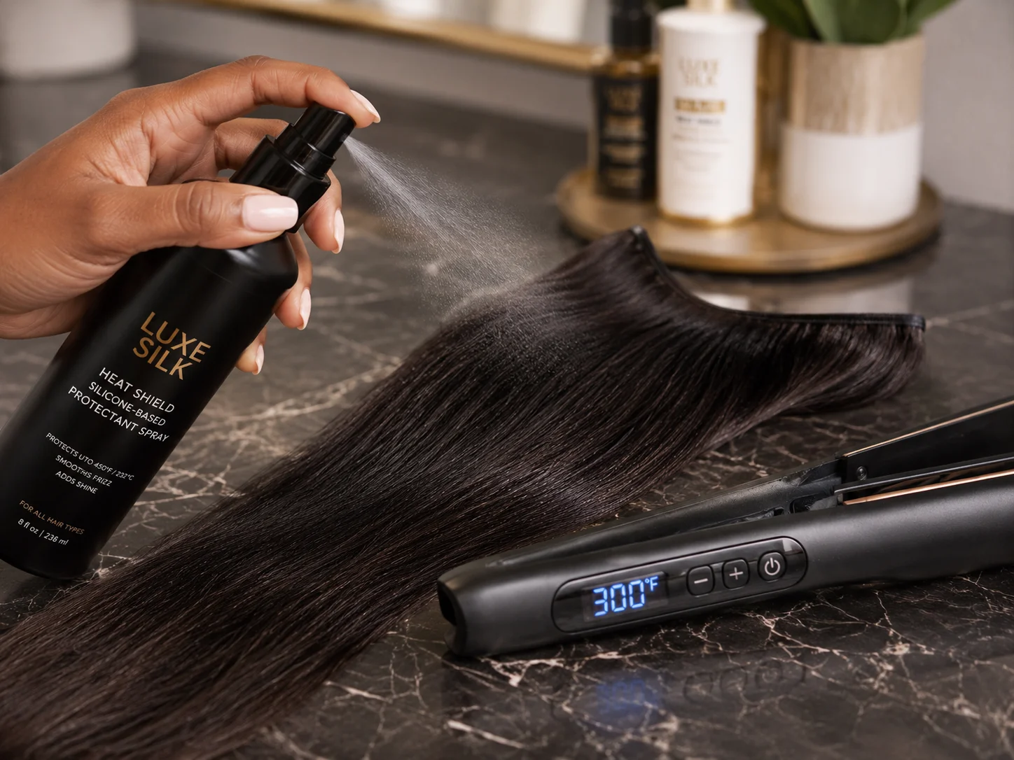 Heat protectant low heat styling longevity preparation
