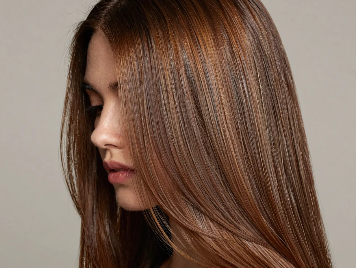 A woman with fine babylights under a luminous gloss overlay