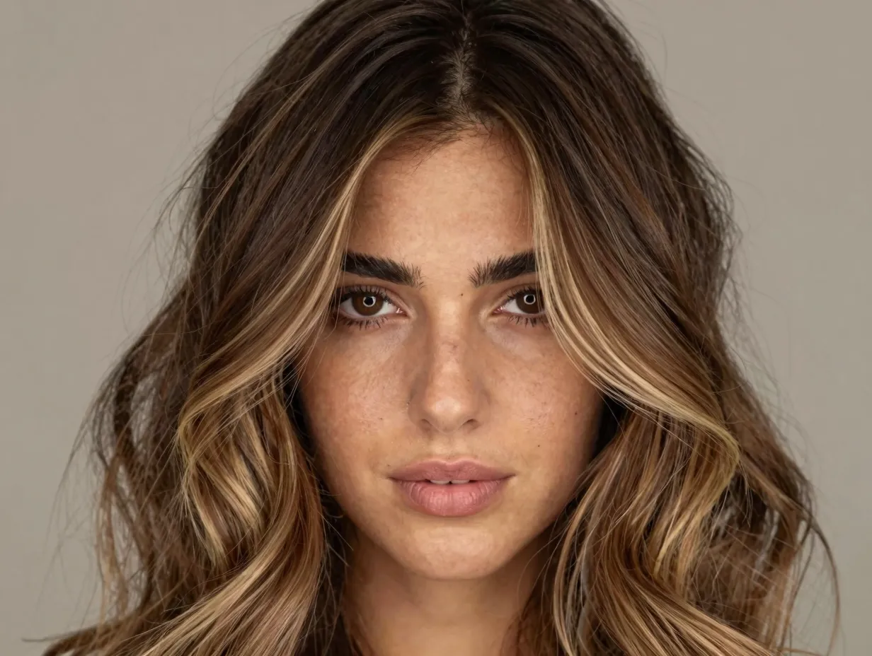 Face framing money piece balayage dark root sun kissed